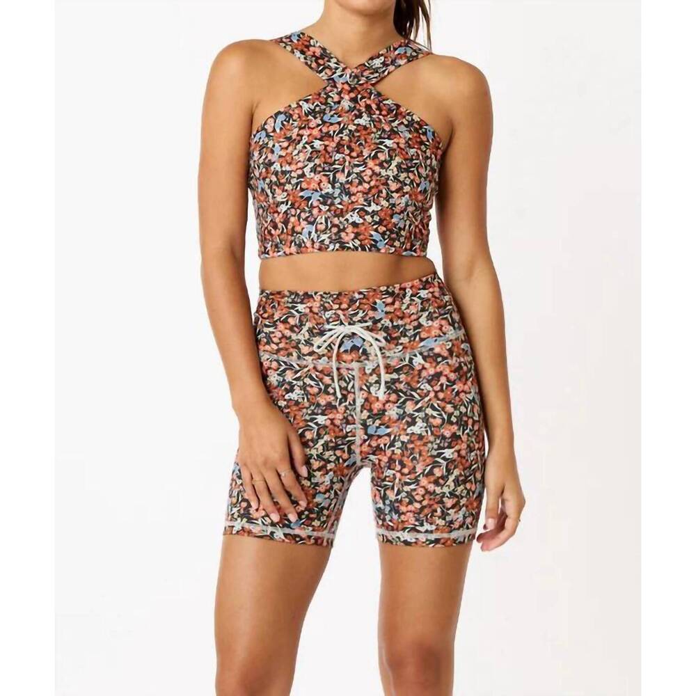 NEW CREAM YOGA leah cross neck bra top in floral print/summer daisies